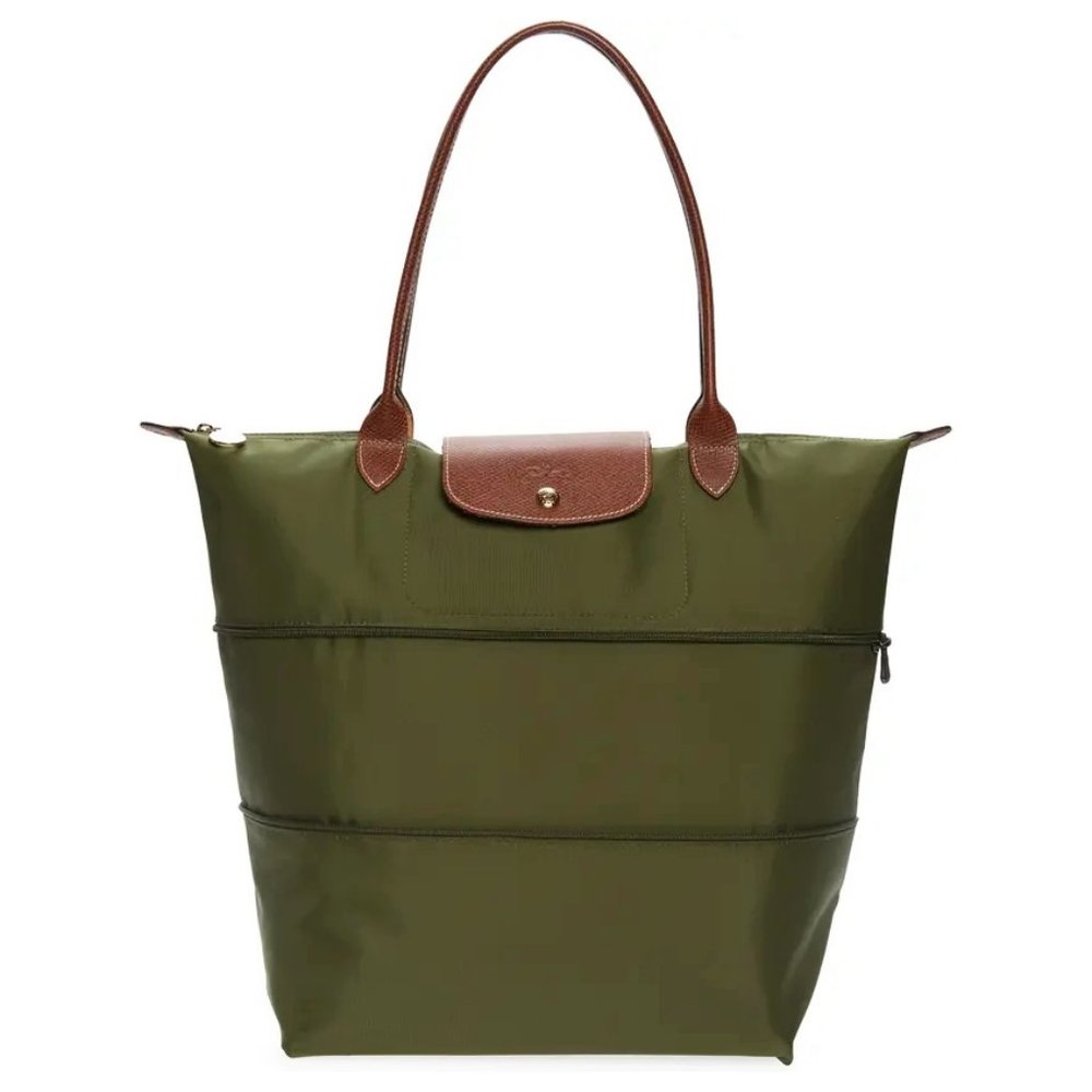 NWT LONGCHAMP Le Pliage Expandable Large Shoulder Tote KHAKI Green AUTHENTIC
